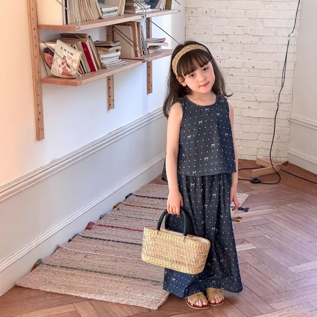 波點蝴蝶結背心套裝