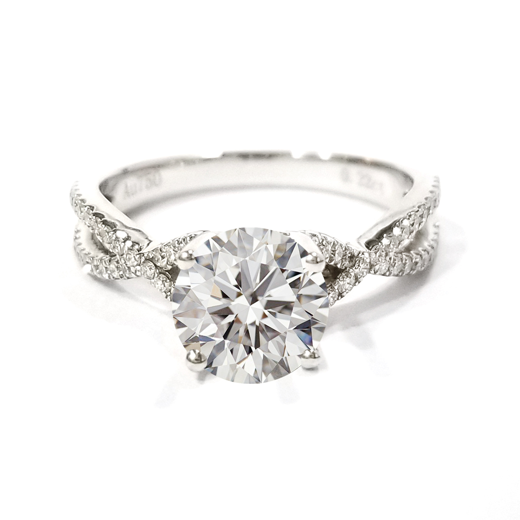 18K白金天然鑽石雙行碎鑽戒指托