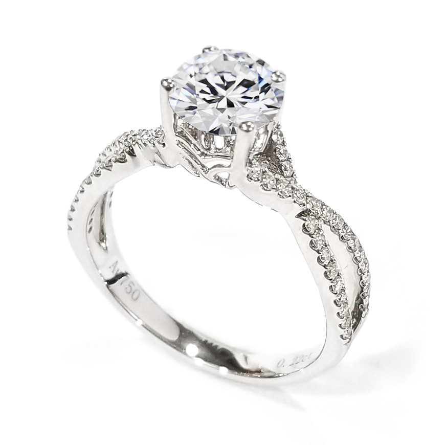 18K白金天然鑽石雙行碎鑽戒指托