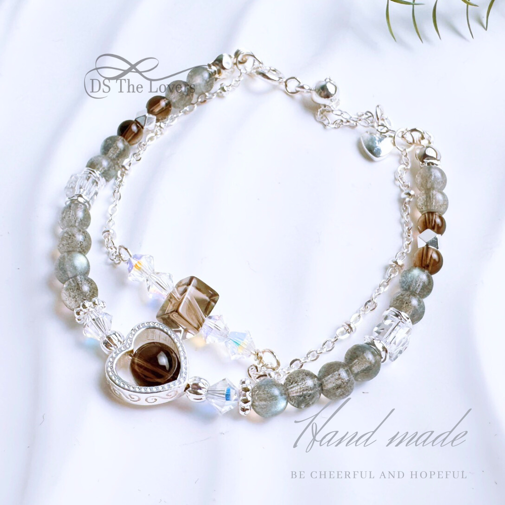 DS The Lovers 「月光靈韻」原創設計雙層水晶手鍊 🌙 灰月光 x 茶水晶 x 白水晶 x Swarovski 水晶