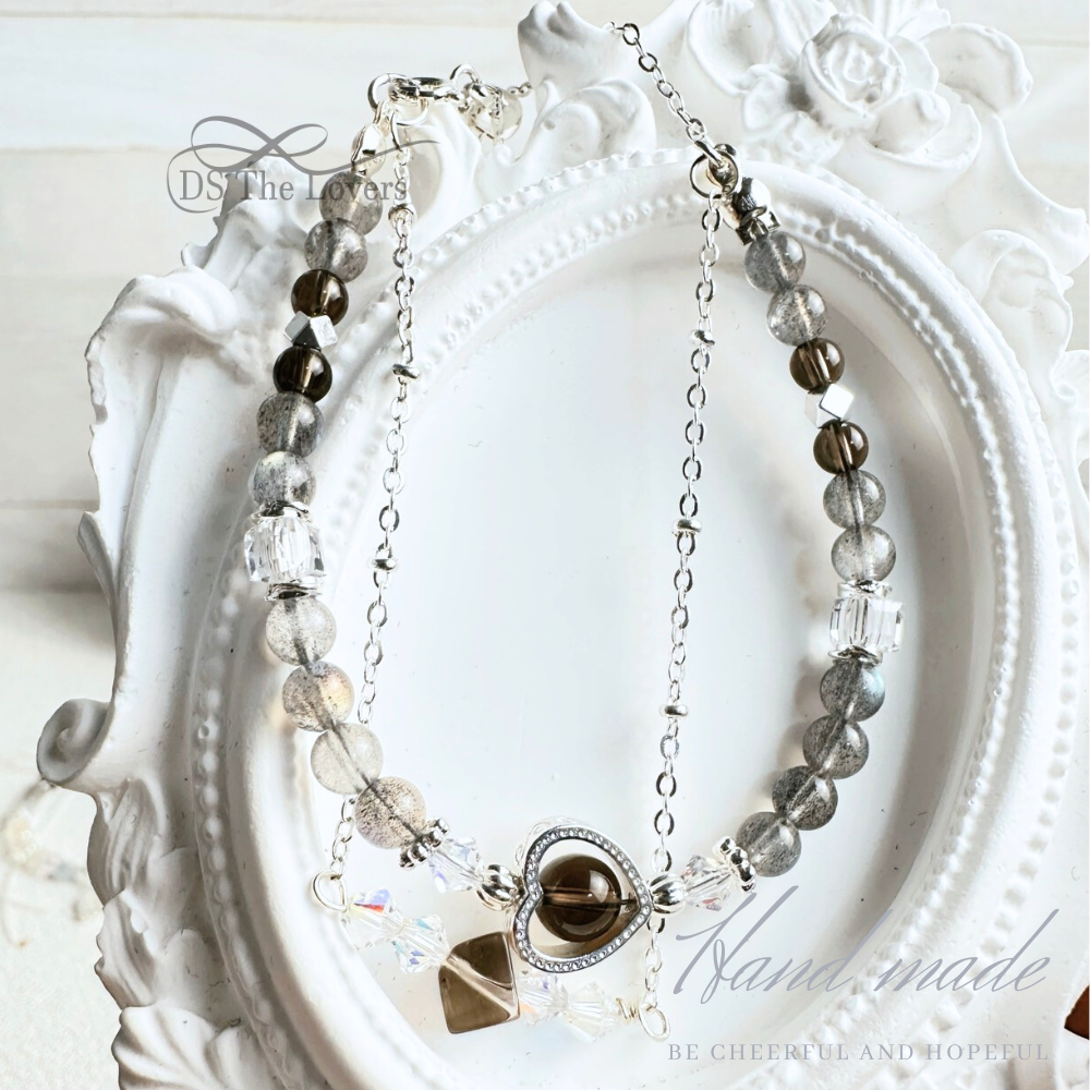 DS The Lovers 「月光靈韻」原創設計雙層水晶手鍊 🌙 灰月光 x 茶水晶 x 白水晶 x Swarovski 水晶