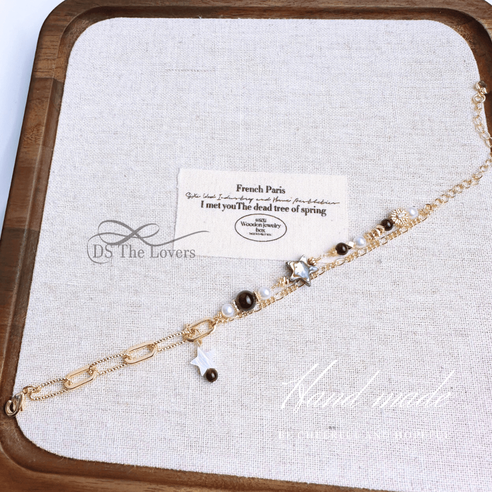 DS The Lovers「星辰如願」原創設計 海水鮑魚貝夢幻星星+金曜石+淡水珍珠雙層手鍊