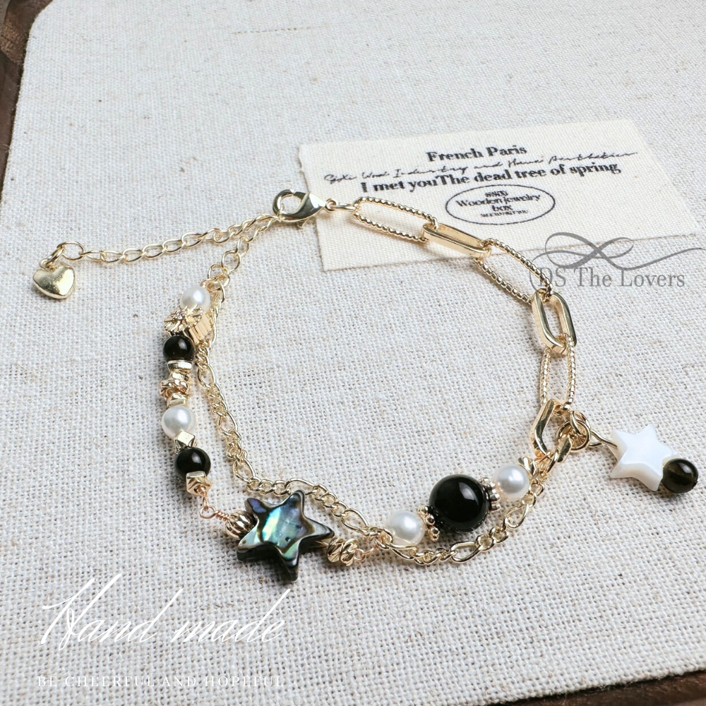 DS The Lovers「星辰如願」原創設計 海水鮑魚貝夢幻星星+金曜石+淡水珍珠雙層手鍊