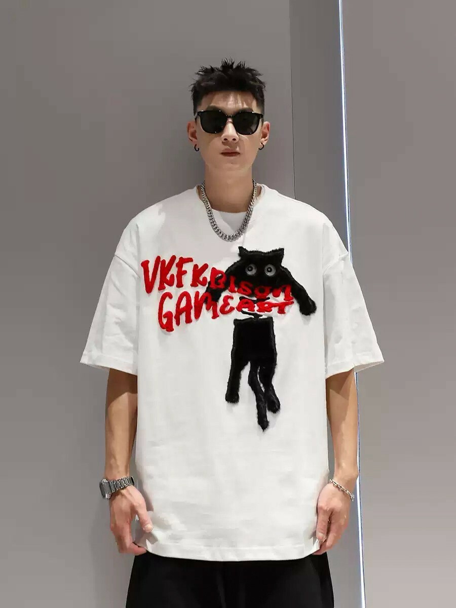 自訂款 貓咪毛巾繡短T IM80897