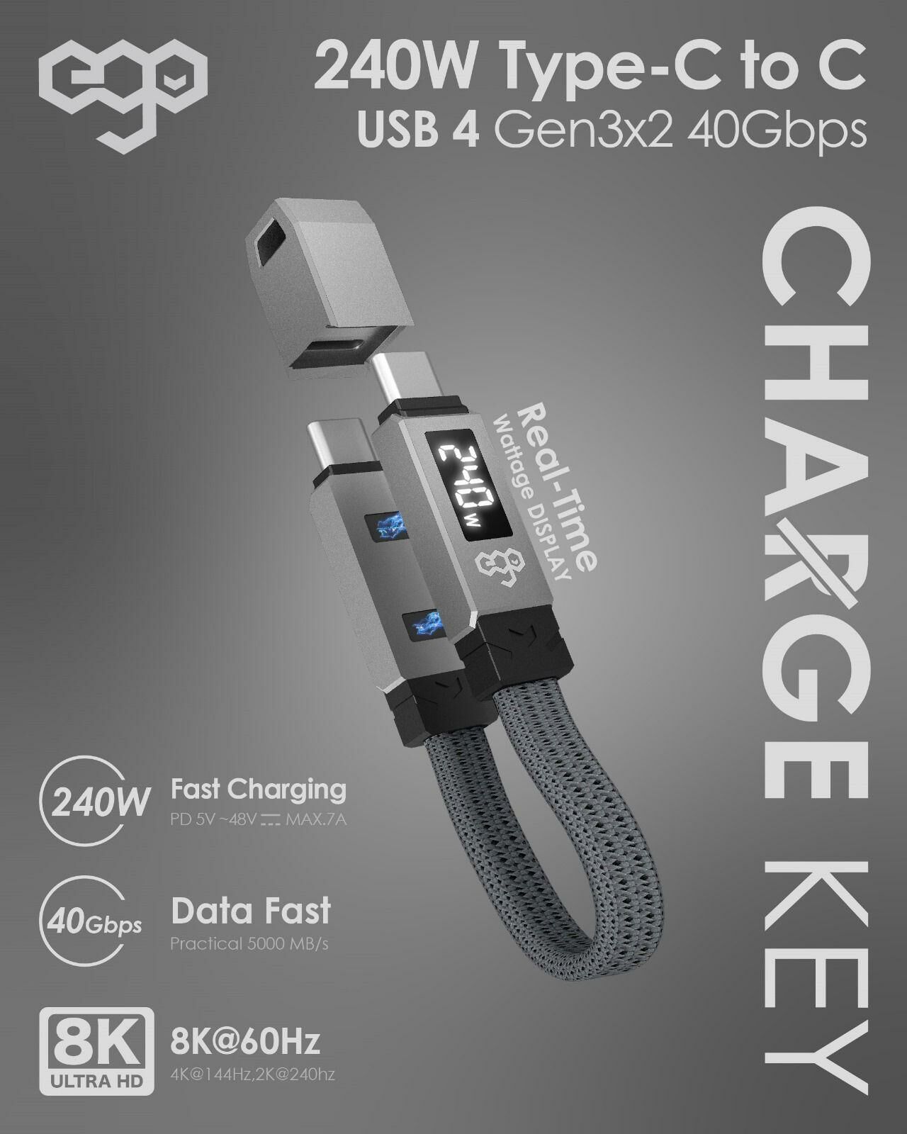 EGO CHARGEKEY 240W USB4 Type-C 匙扣線