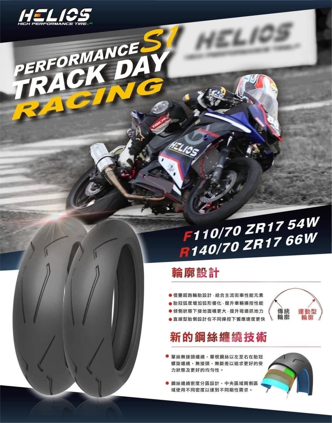 【HELIOS 赫璐】HS-S1 賽道練習 熱熔胎 17吋 輪胎 鋼絲胎
