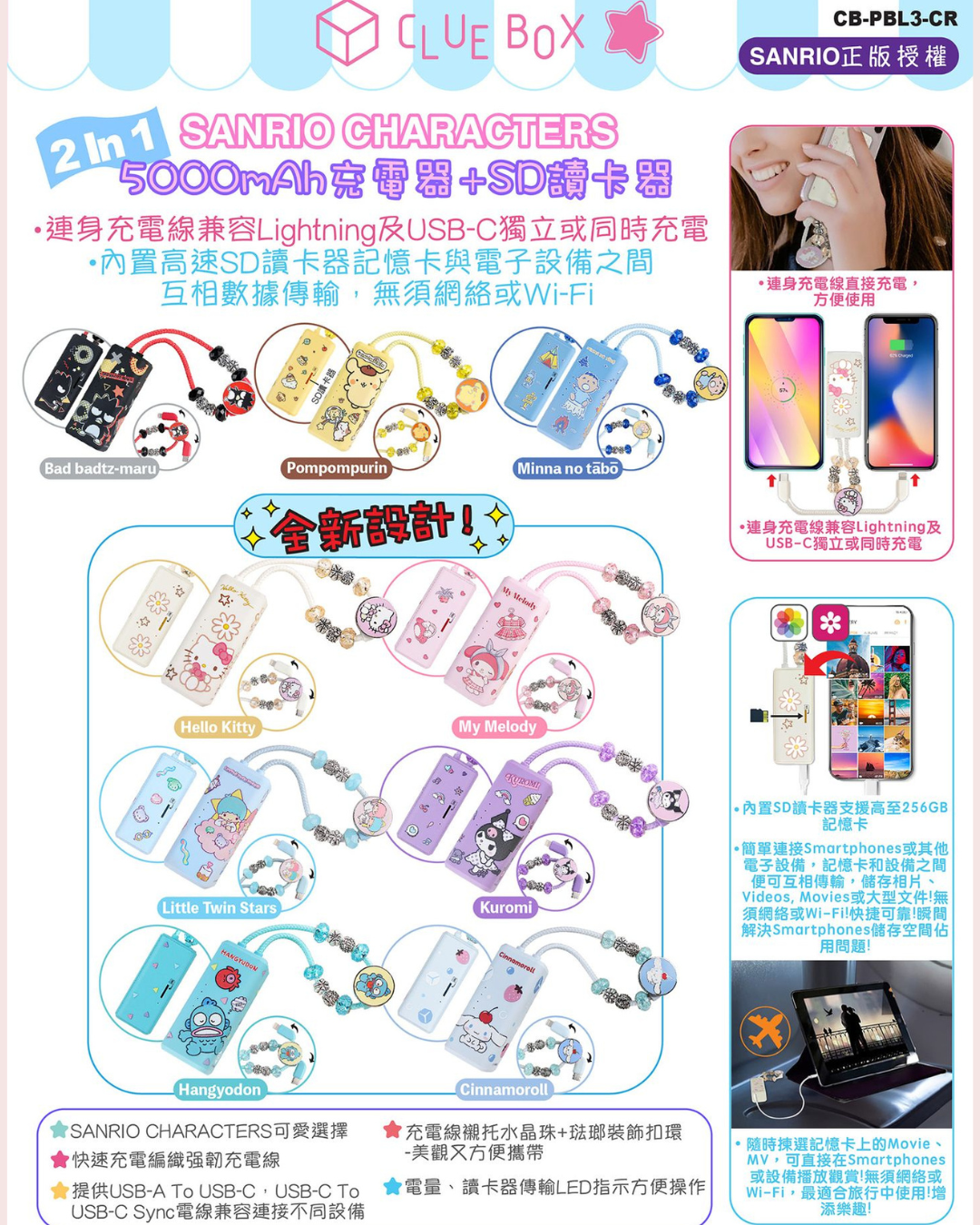 現 貨丨🎁 Clue Box✖️Sanrio characters 🎀 2-In-1 5000mAh 充電器 + SD讀卡器