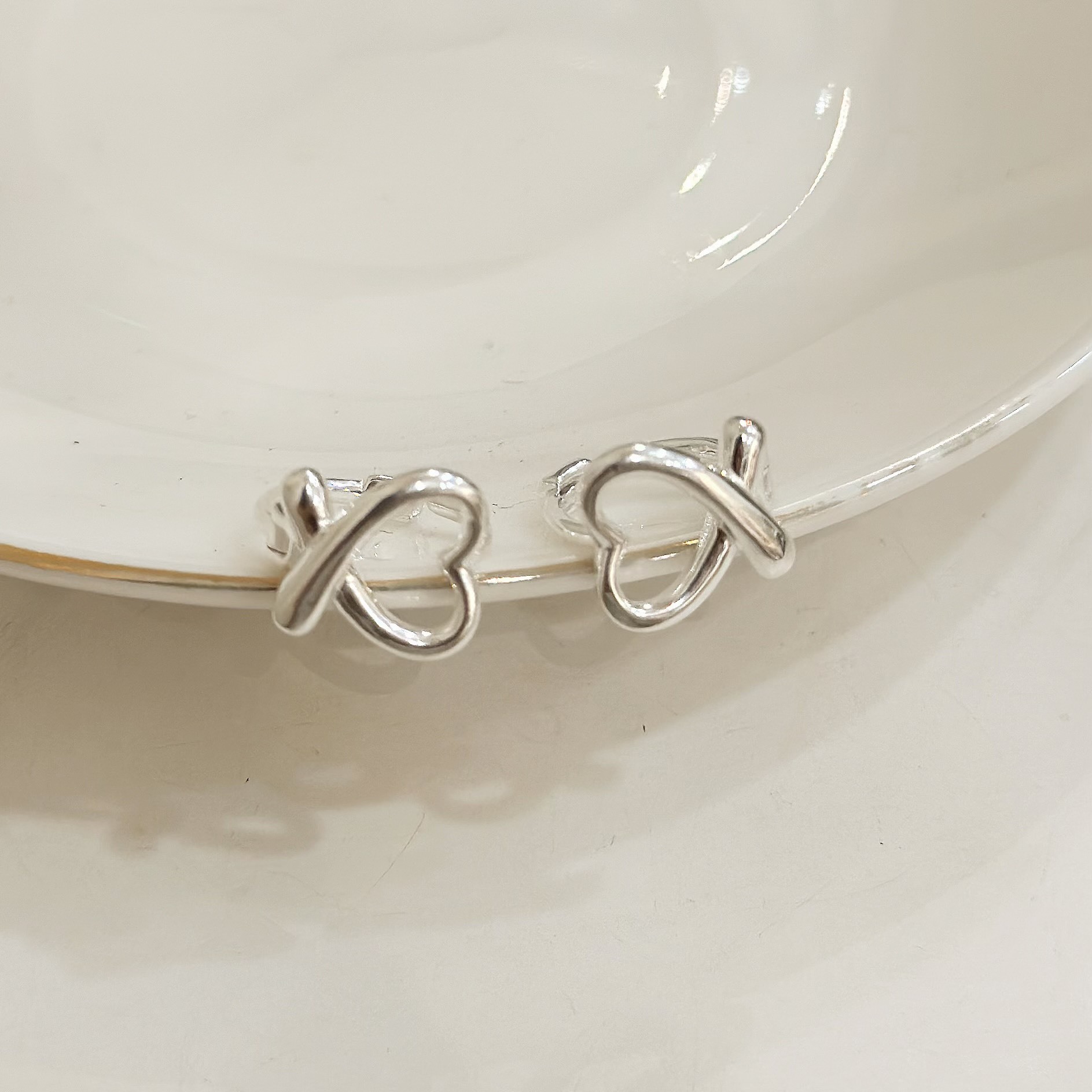 愛心交叉純銀易扣