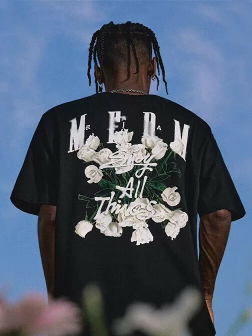 MEDM 白玫瑰刺繡 草寫字體 短袖 T
