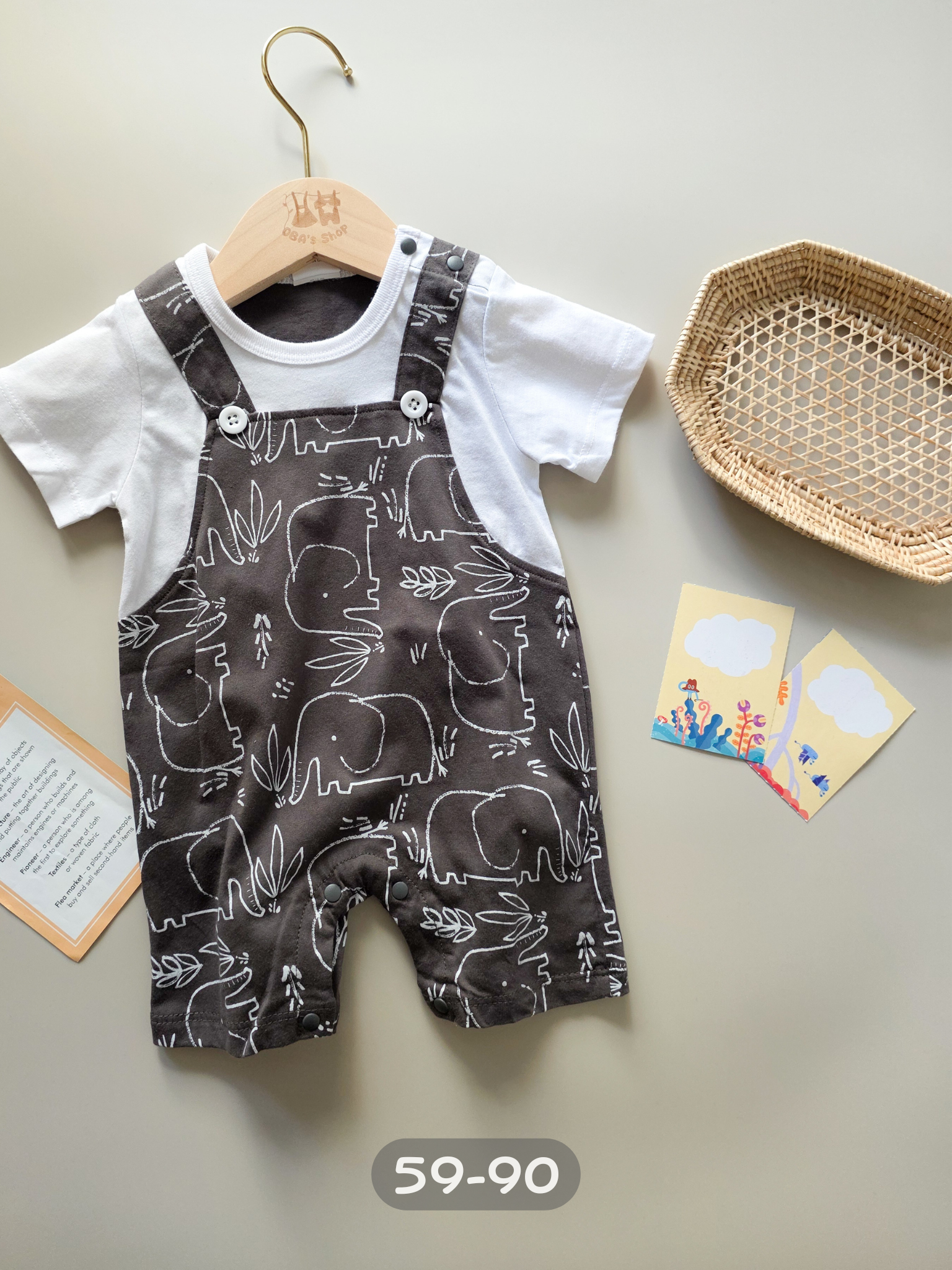 深灰大象假兩件 短袖連身衣