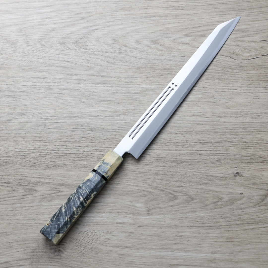 山脇刃物/鄉右馬允義弘 切付柳刃 270mm 銀三綱 鏡面血流