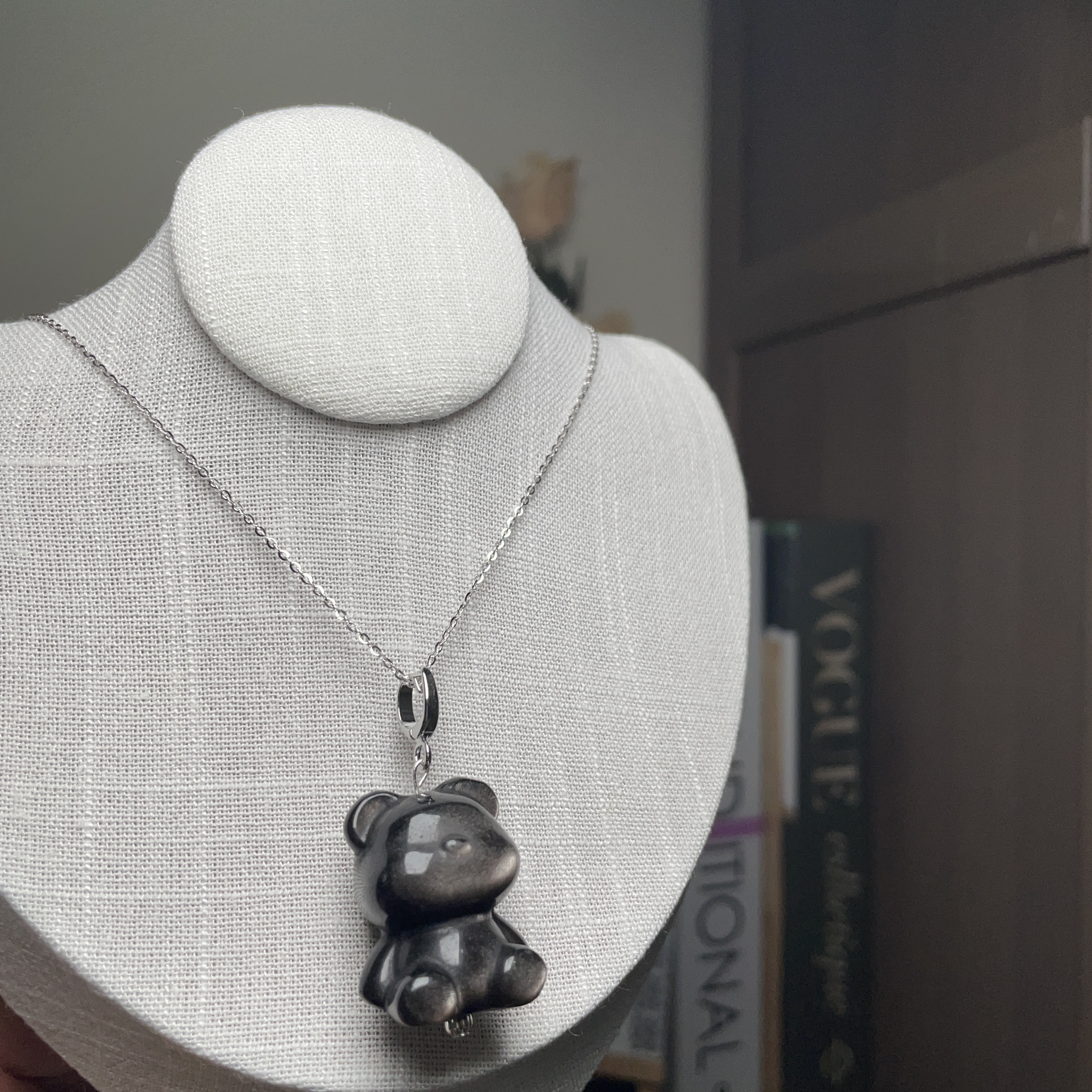 銀曜石穿孔配件｜熊熊＆項鏈