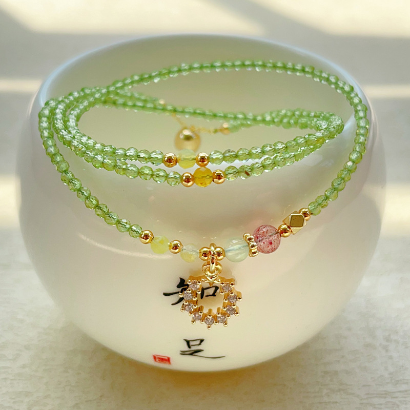 【星軌】幸運之星橄欖石切面小顆粒三圈水晶手鍊/項鍊