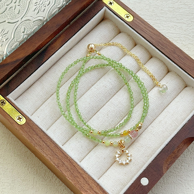 【星軌】幸運之星橄欖石切面小顆粒三圈水晶手鍊/項鍊