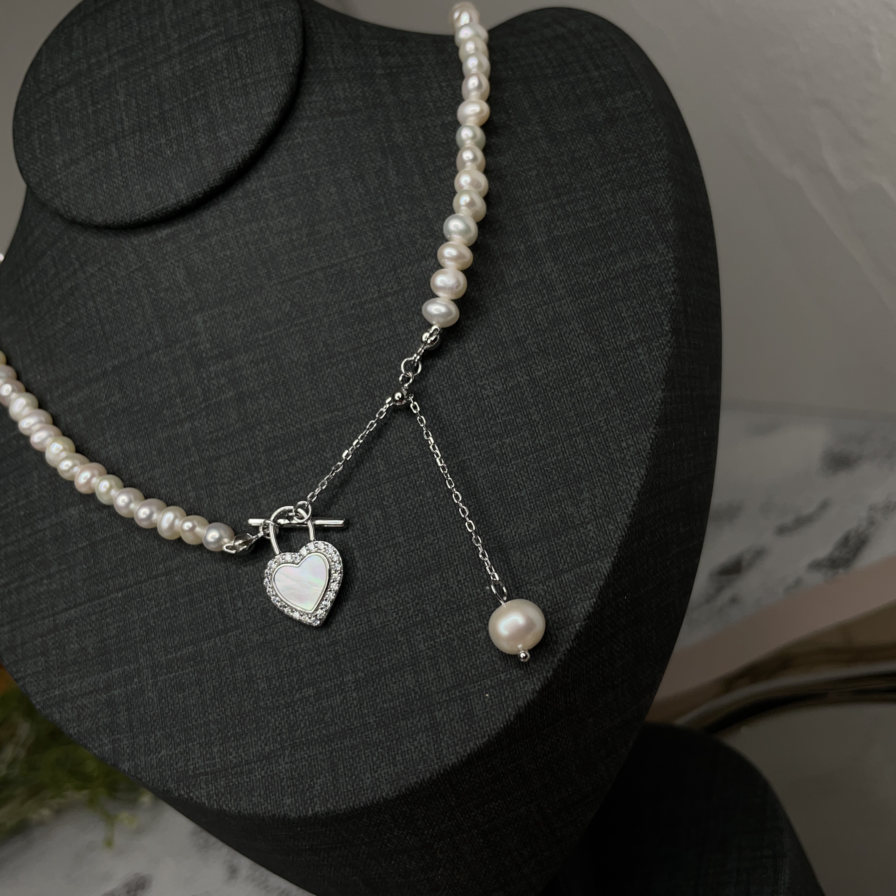 心月流光 · 母貝愛心珍珠鏈