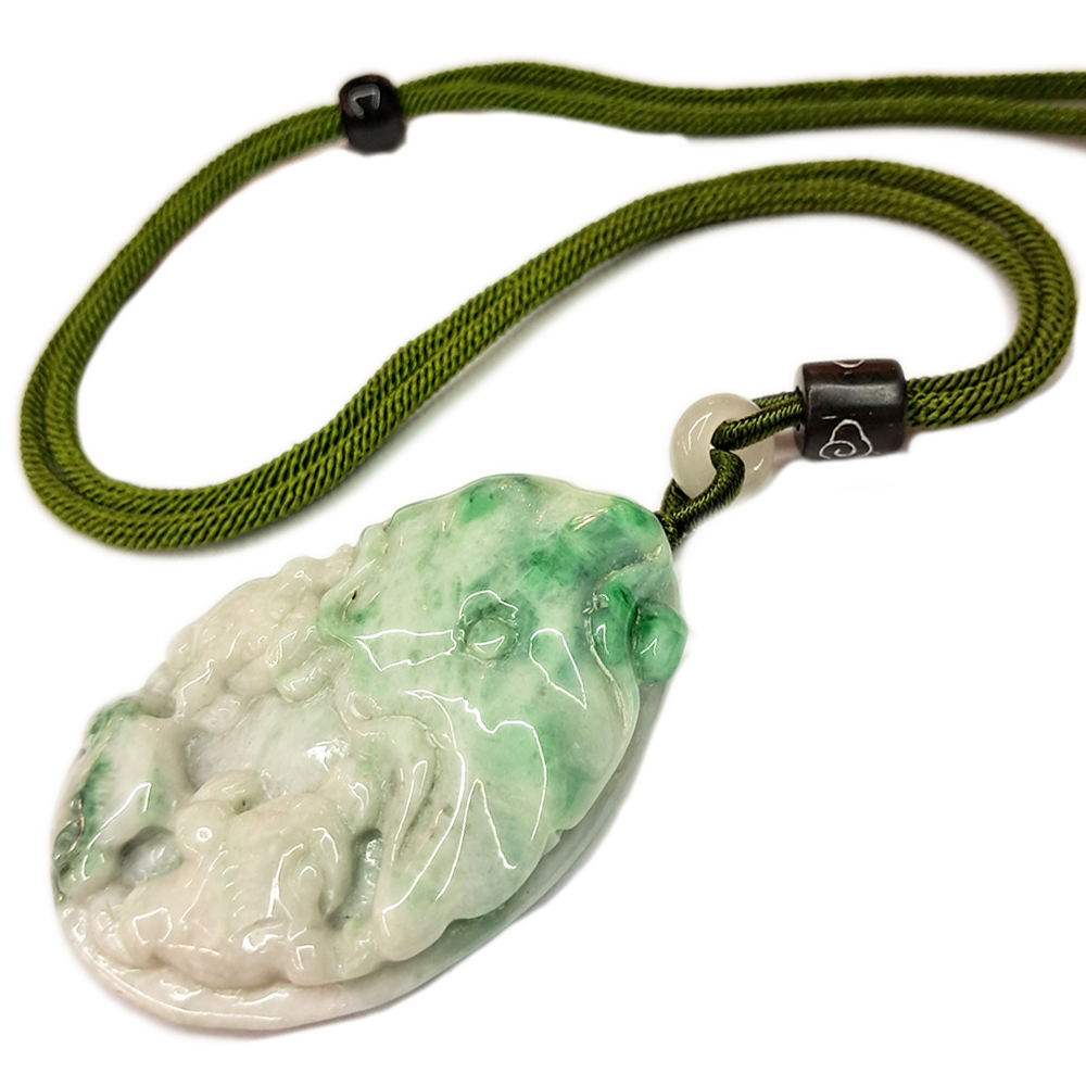 招財金蟾{緬甸玉白底青滿綠}中國結項鍊【十方】135629