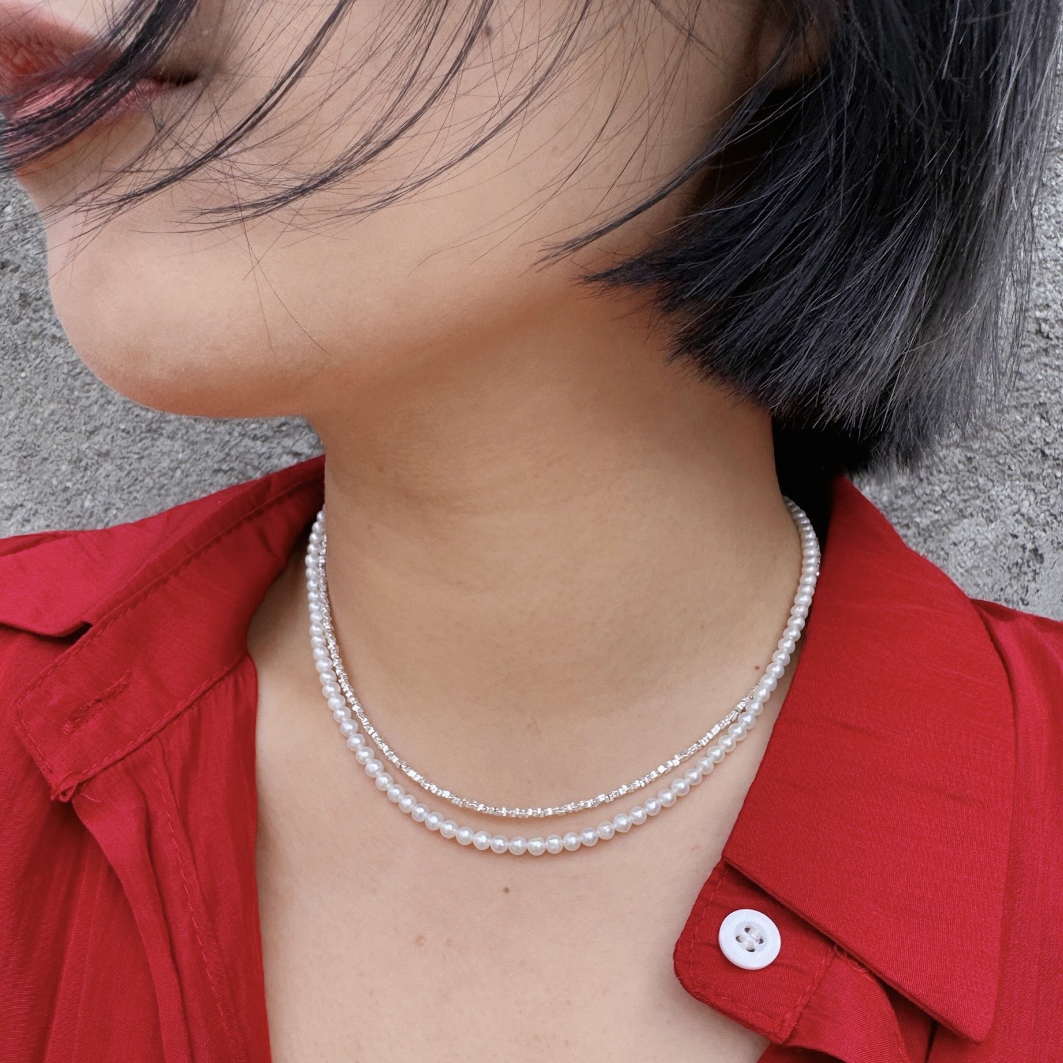 雙影疊光 · 碎銀珍珠項鏈