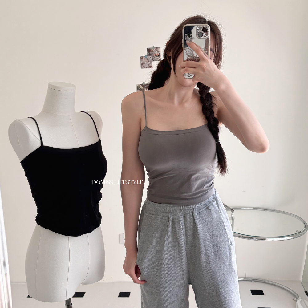 【冰絲無痕】DOMISS平口帶胸墊-固定杯抹胸背心-5色 (現貨)