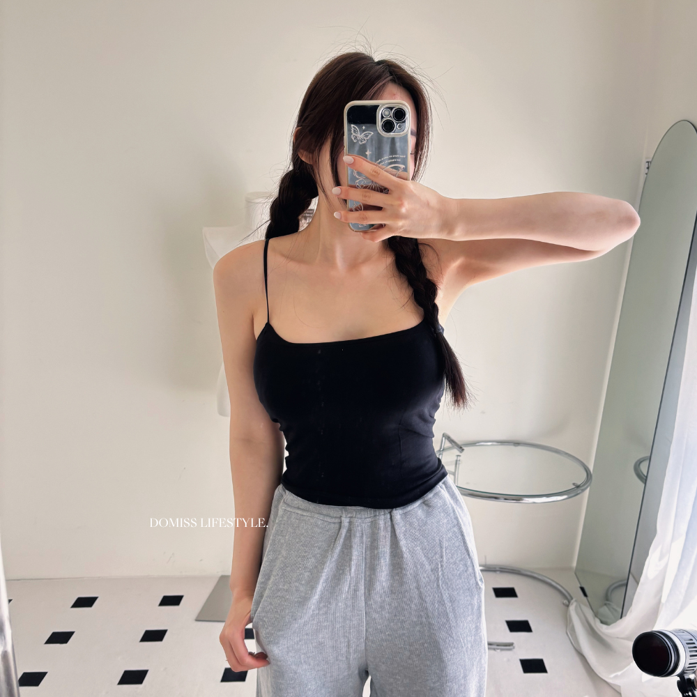 【冰絲無痕】DOMISS平口帶胸墊-固定杯抹胸背心-5色 (現貨)