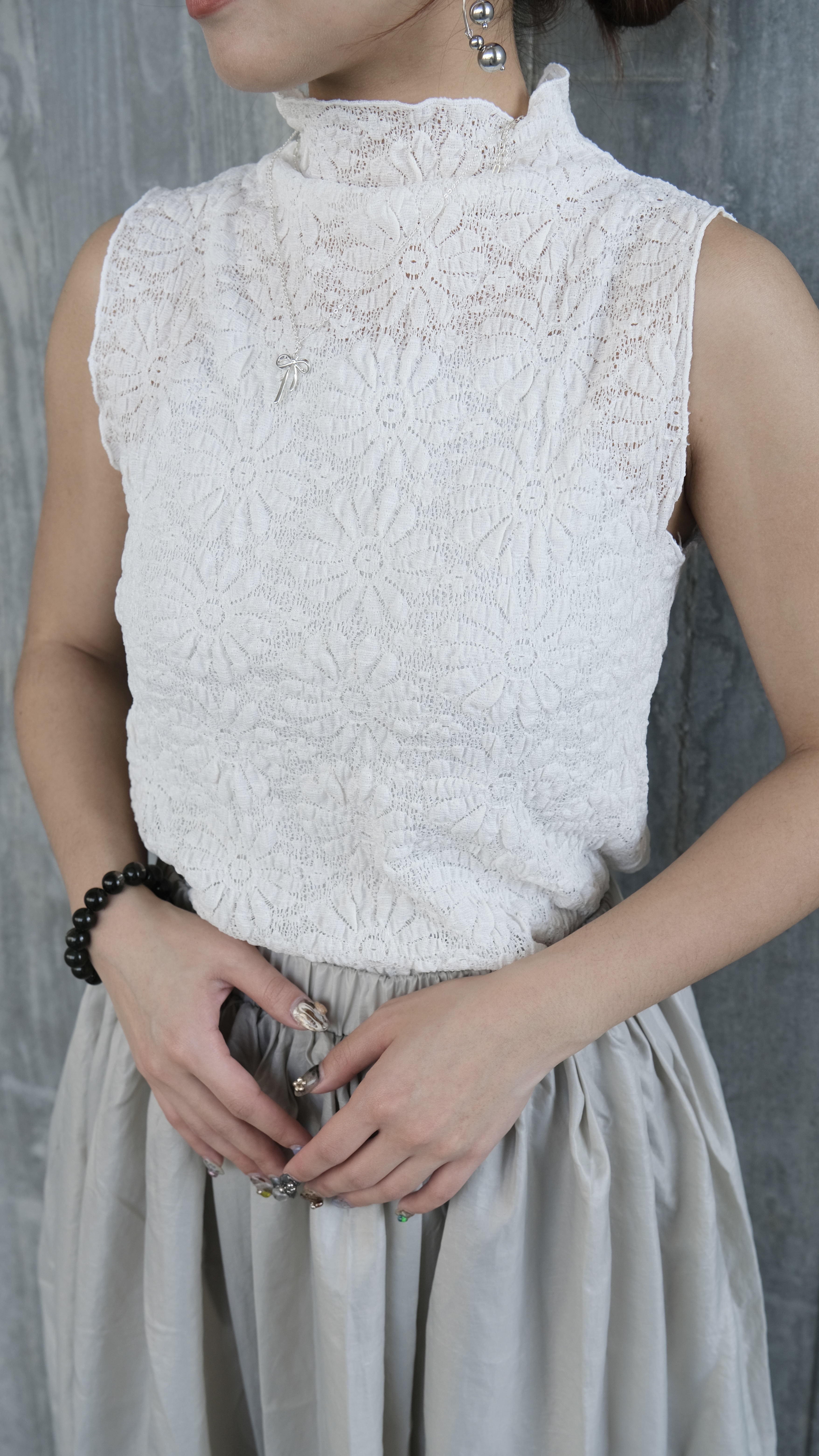 氣質暗花高領背心