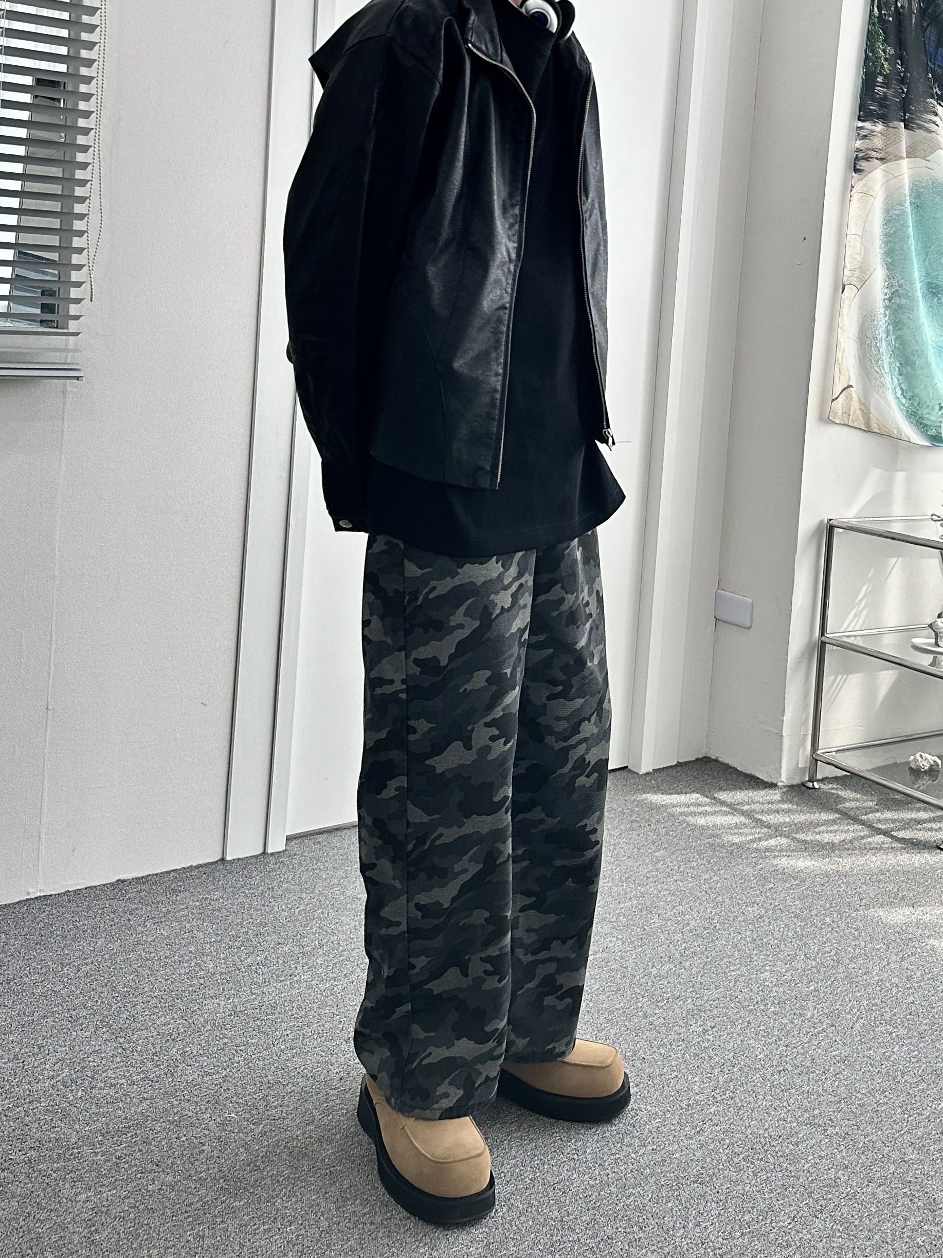 微闊腿黑迷彩褲