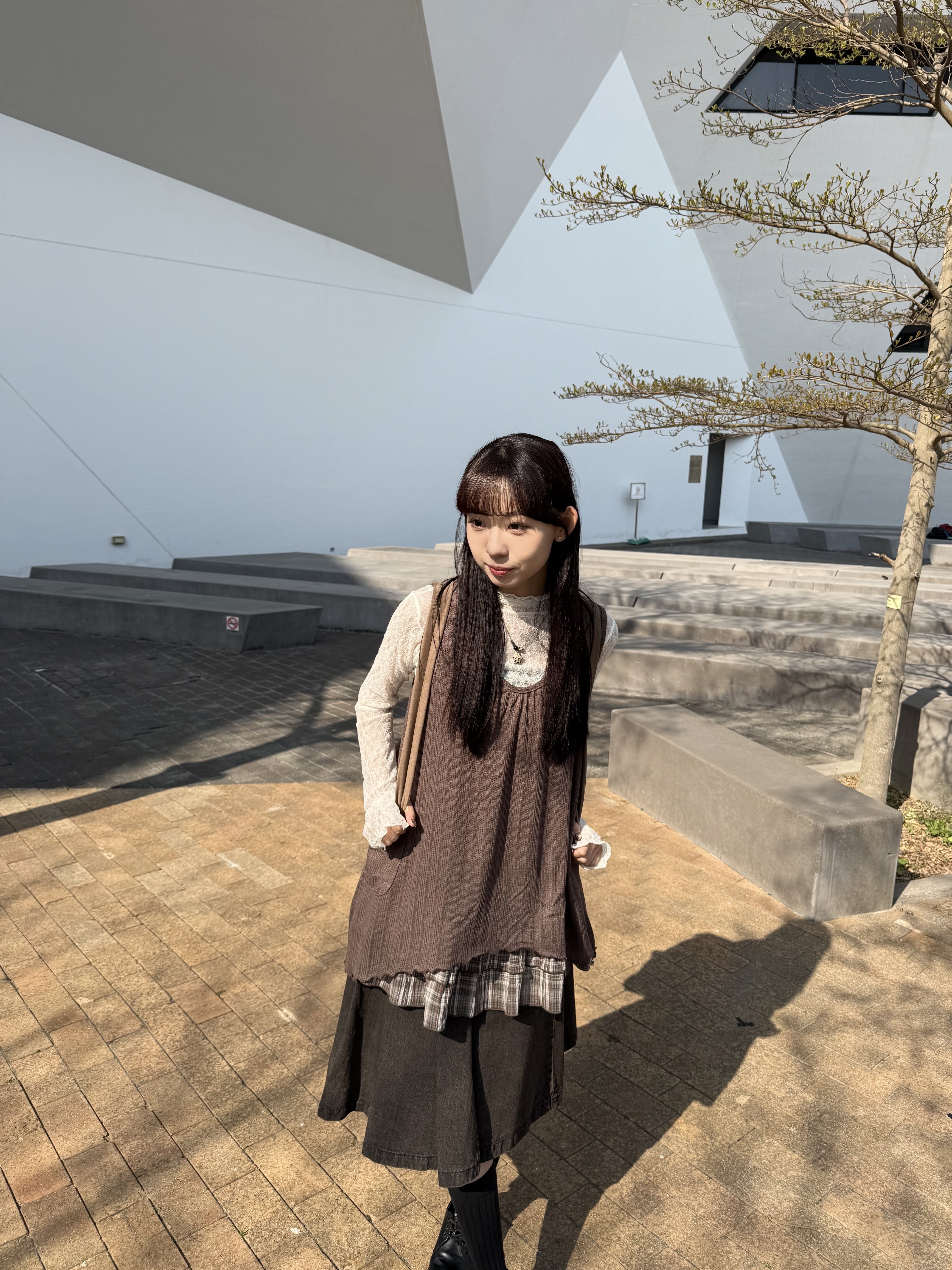 森系直紋拼格背心