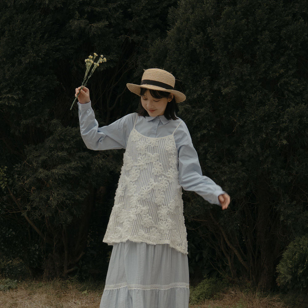 Three-dimensional flower jacquard blouse vest, two colors for sale【01098915】in stock+pre-order