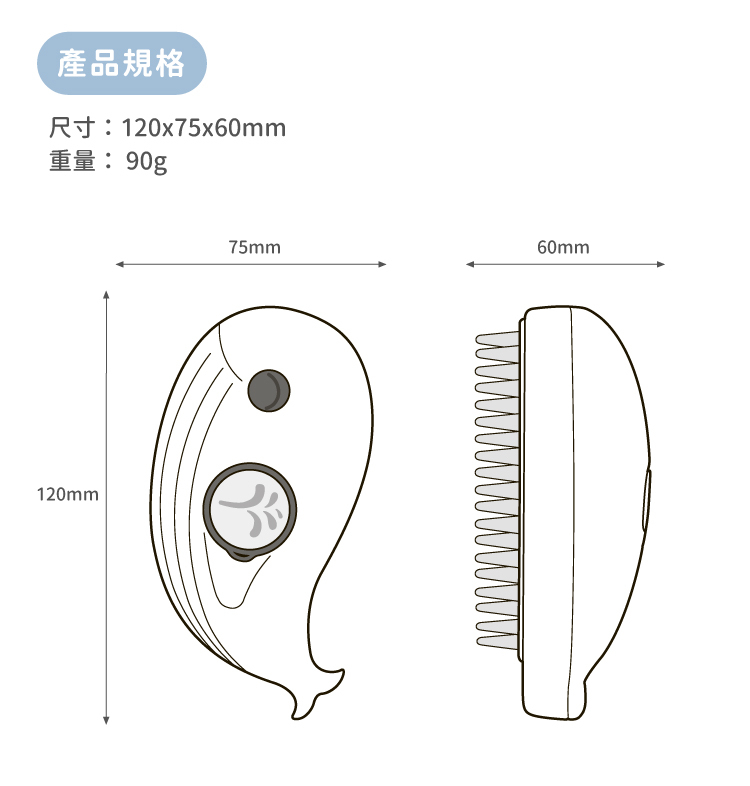 Shower!水氧噴霧式寵物乾洗按摩梳產品規格