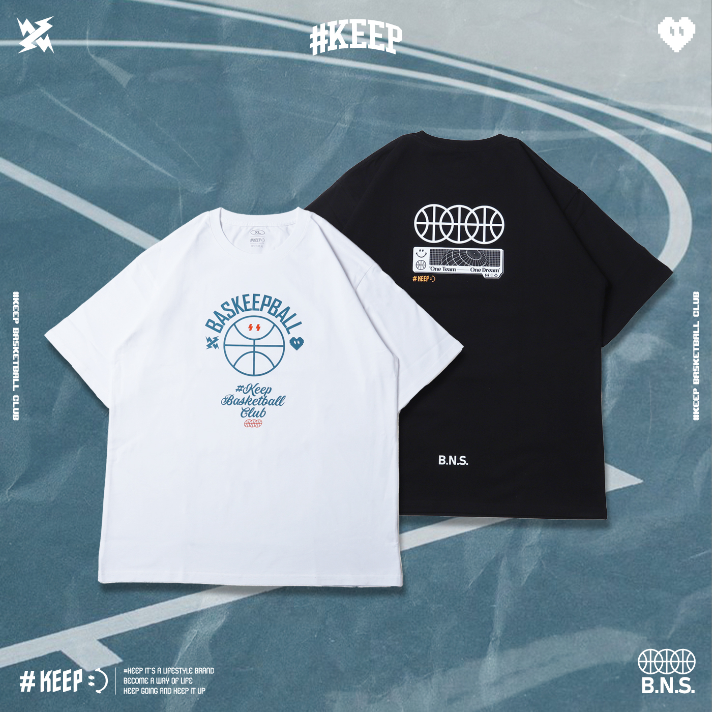 [特價售出無退換] #KEEP B.N.S TEE BASKEEPBALL NEVER STOP 籃球永不熄 白色 黑色短TEE【KS289】