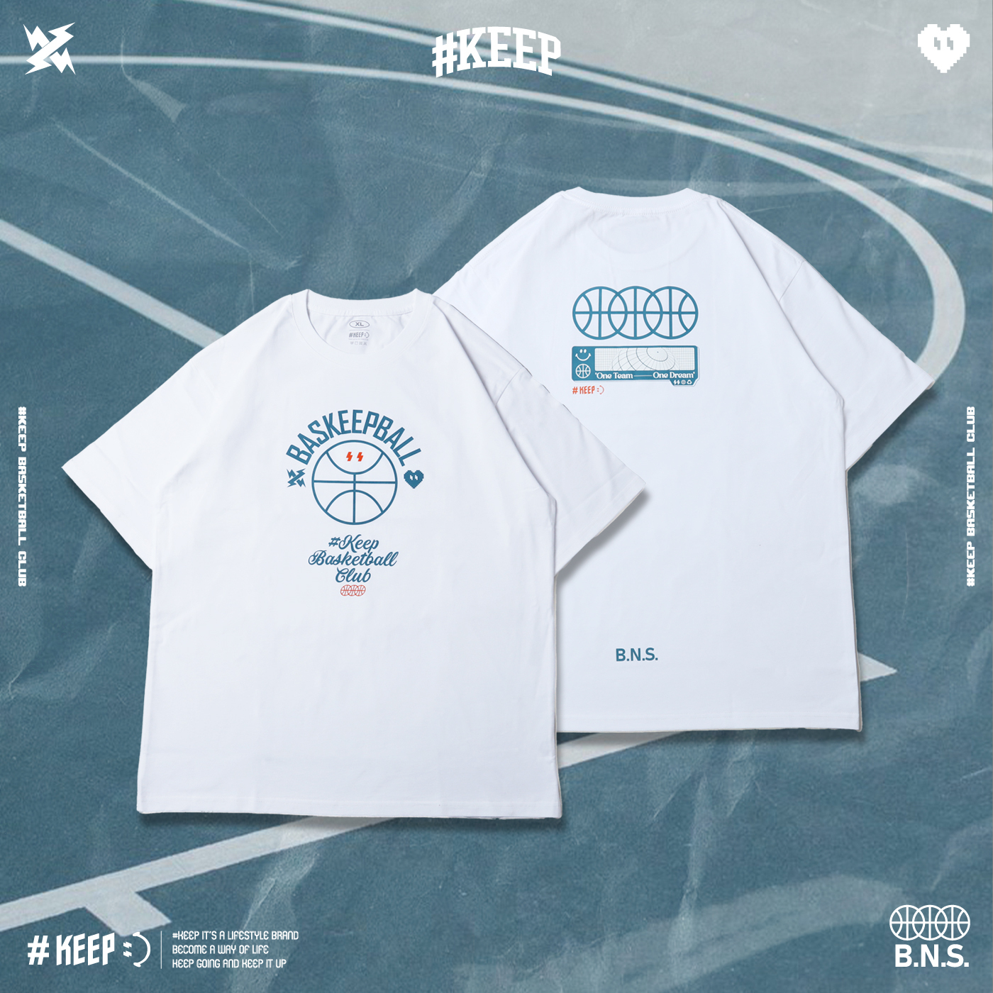 [特價售出無退換] #KEEP B.N.S TEE BASKEEPBALL NEVER STOP 籃球永不熄 白色 黑色短TEE【KS289】