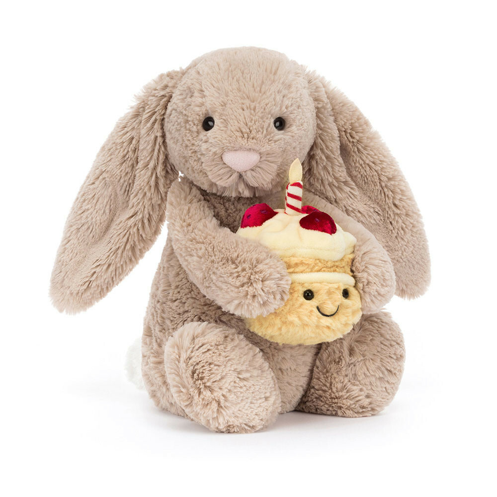 Jellycat Bashful Beige Bunny 'Birthday' 生日蛋糕拿鐵灰兔(31cm)