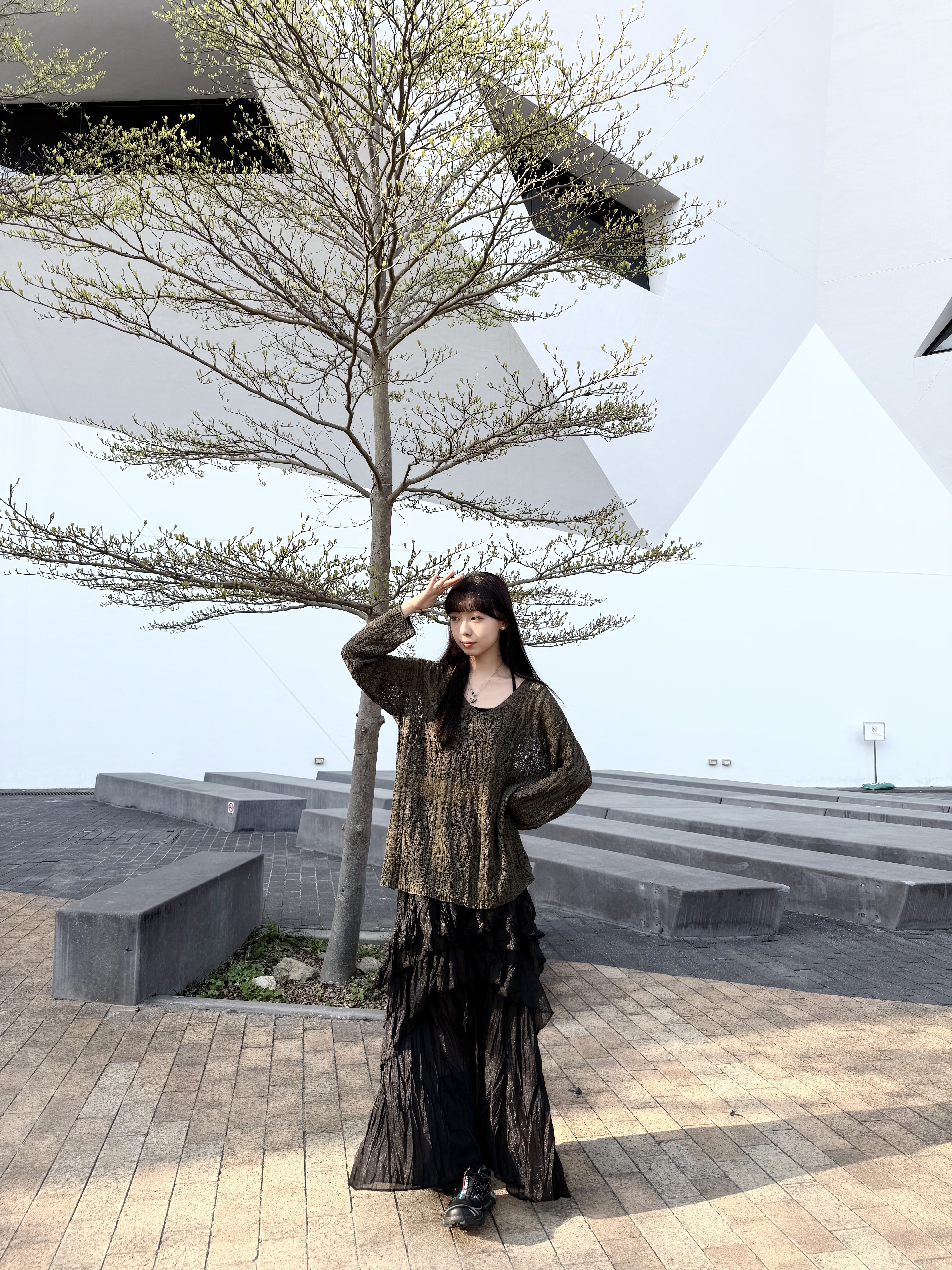 前後著!2ways 鏤空後交差薄針織TOP