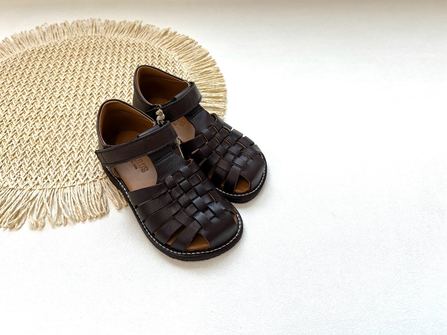 ANGULUS 復古真皮編織涼鞋 Braided leather sandal-Dark Brown