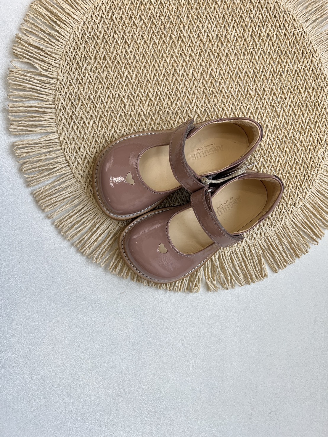 ANGULUS 瑪莉珍漆皮愛心皮鞋 Mary Jane with heart and velcro closure-Clay