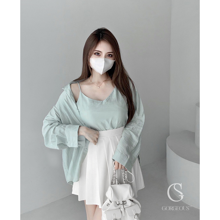 G6529 現貨「SUMMER絲滑背心+襯衫SET」