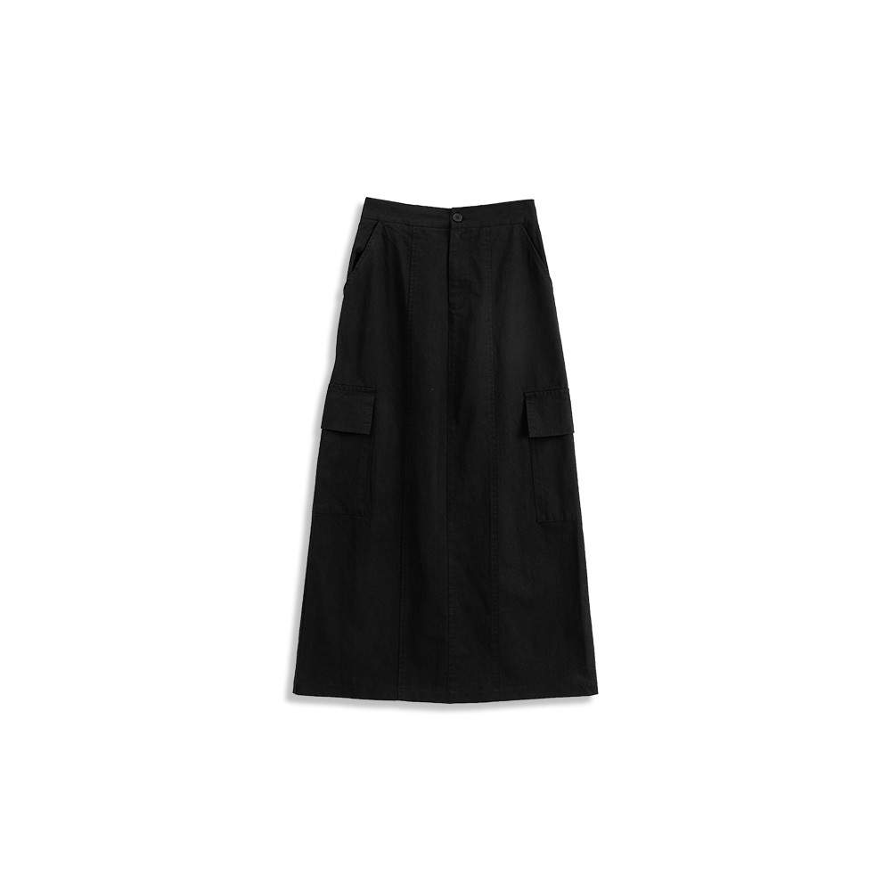 Plain large pockets cut-out work dress long skirt four colors for sale S/M【03021616】in stock+pre-order