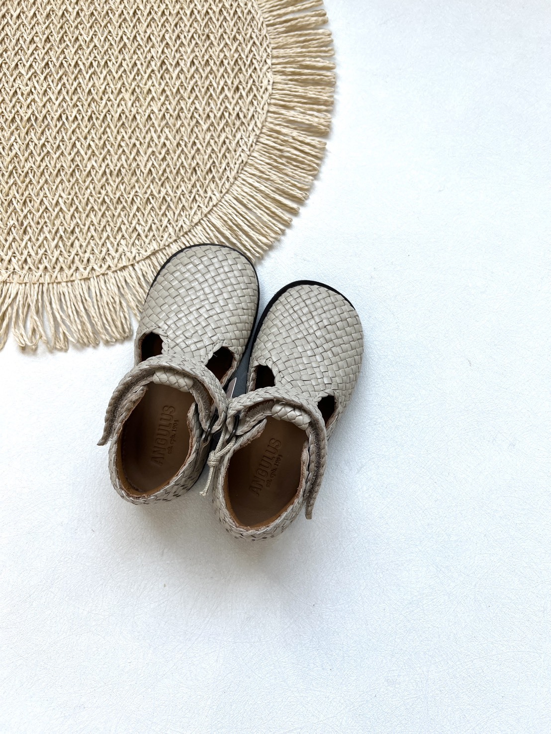 ANGULUS 手工編織瑪莉珍鞋 Hand-braided leather beginner's Mary Jane-Buttermilk