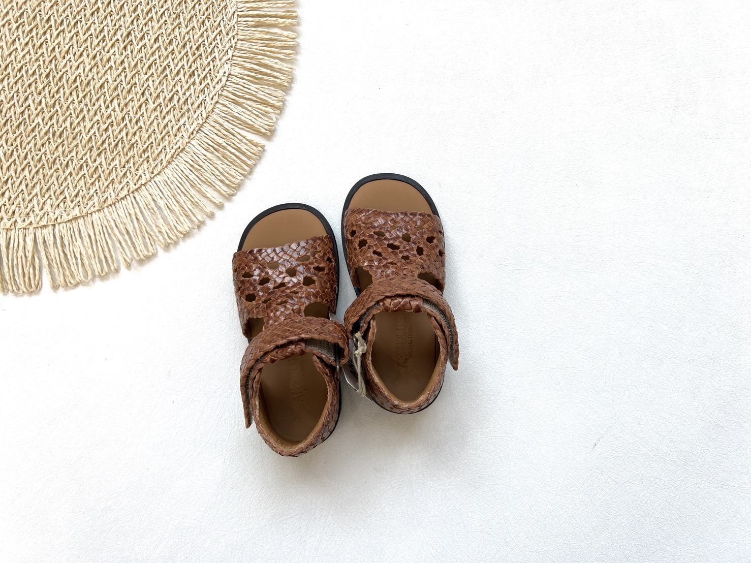 ANGULUS 度假魔鬼氈編織涼鞋 braided starter sandal with velcro-tan braid