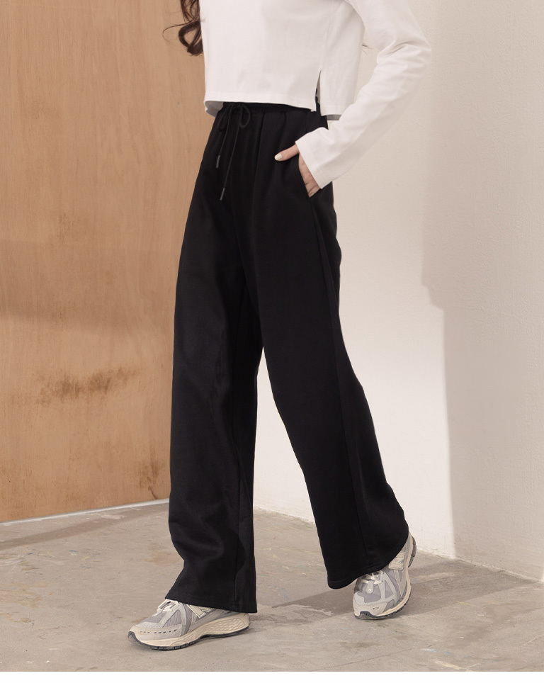 Plain waist drawstring wide cotton trousers four colors for sale【04101915】in stock+pre-order