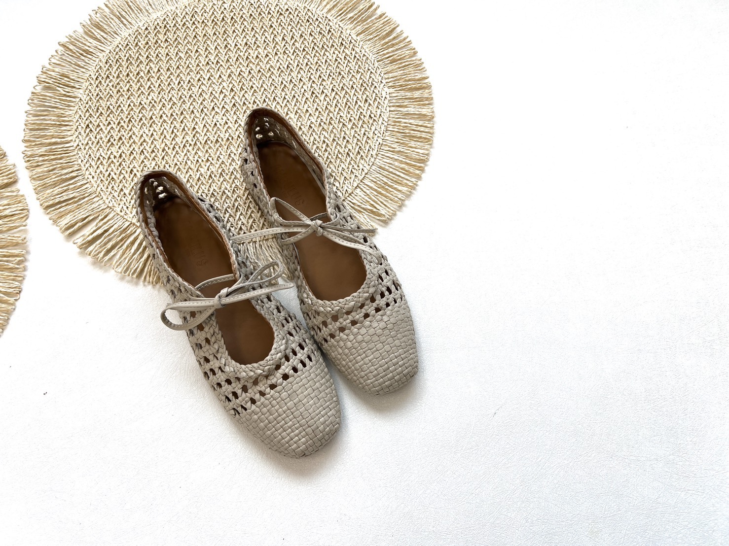 ANGULUS 大人款-手工編織芭蕾舞鞋 Soft hand-braided ballerina with bow detail-Buttermilk