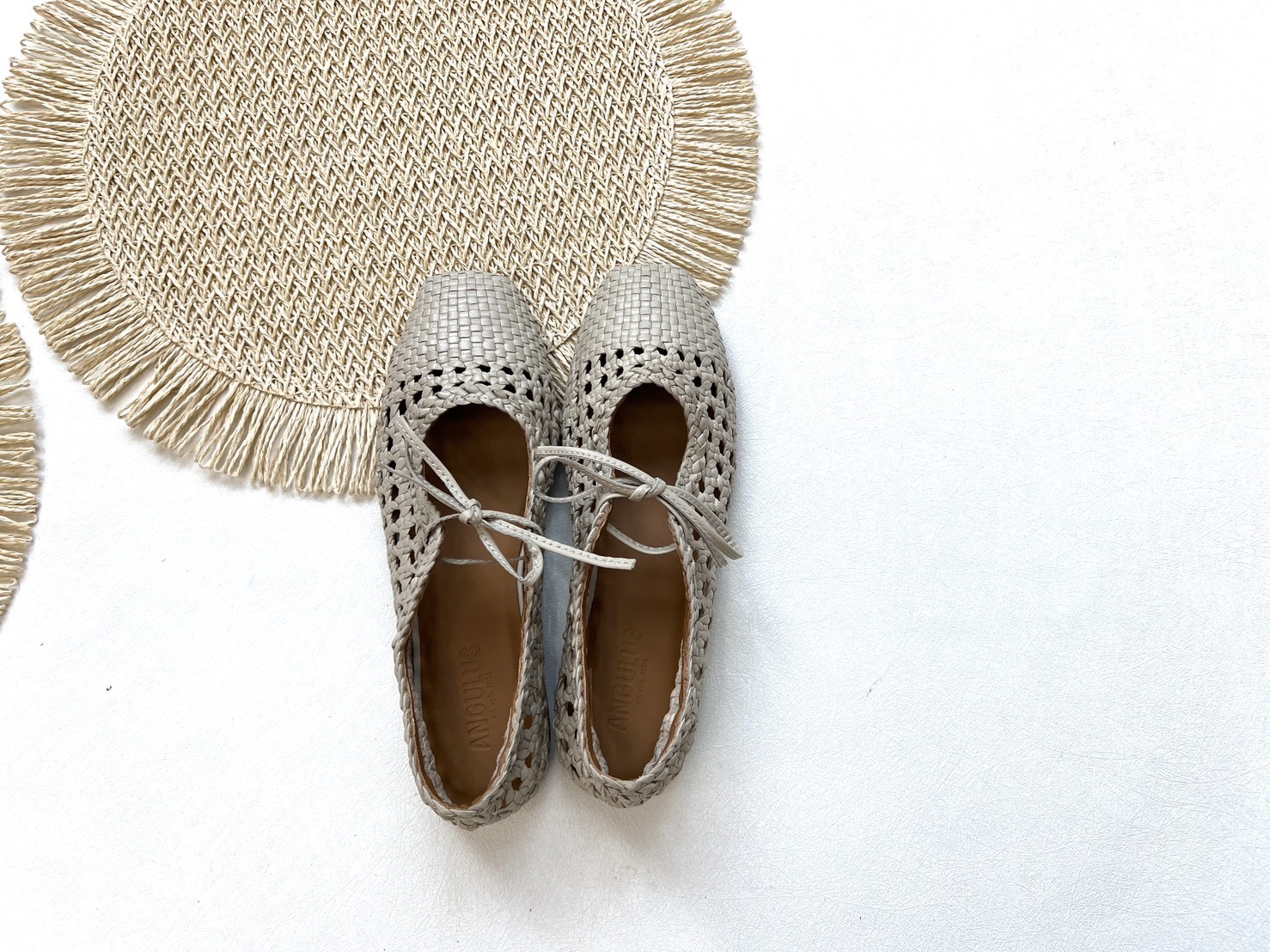 ANGULUS 大人款-手工編織芭蕾舞鞋 Soft hand-braided ballerina with bow detail-Buttermilk