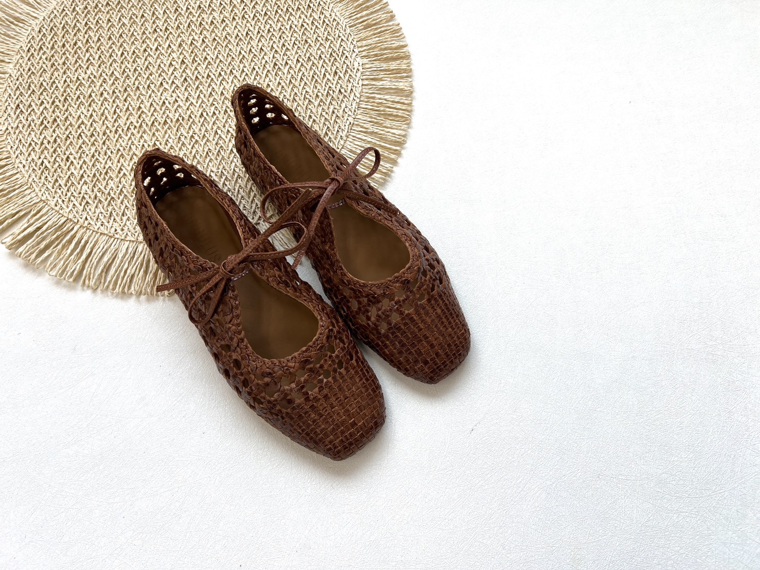 ANGULUS 大人款-手工編織芭蕾舞鞋 Soft hand-braided ballerina with bow detail - tan braid