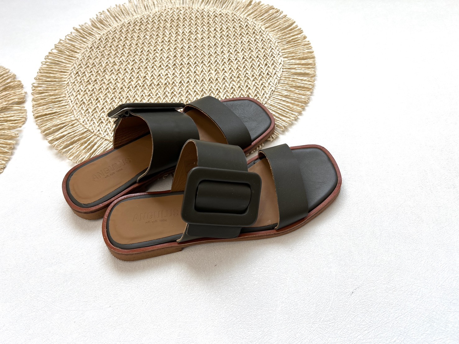 ANGULUS 大人款-真皮方釦涼鞋 Sandal with big buckle- Olive