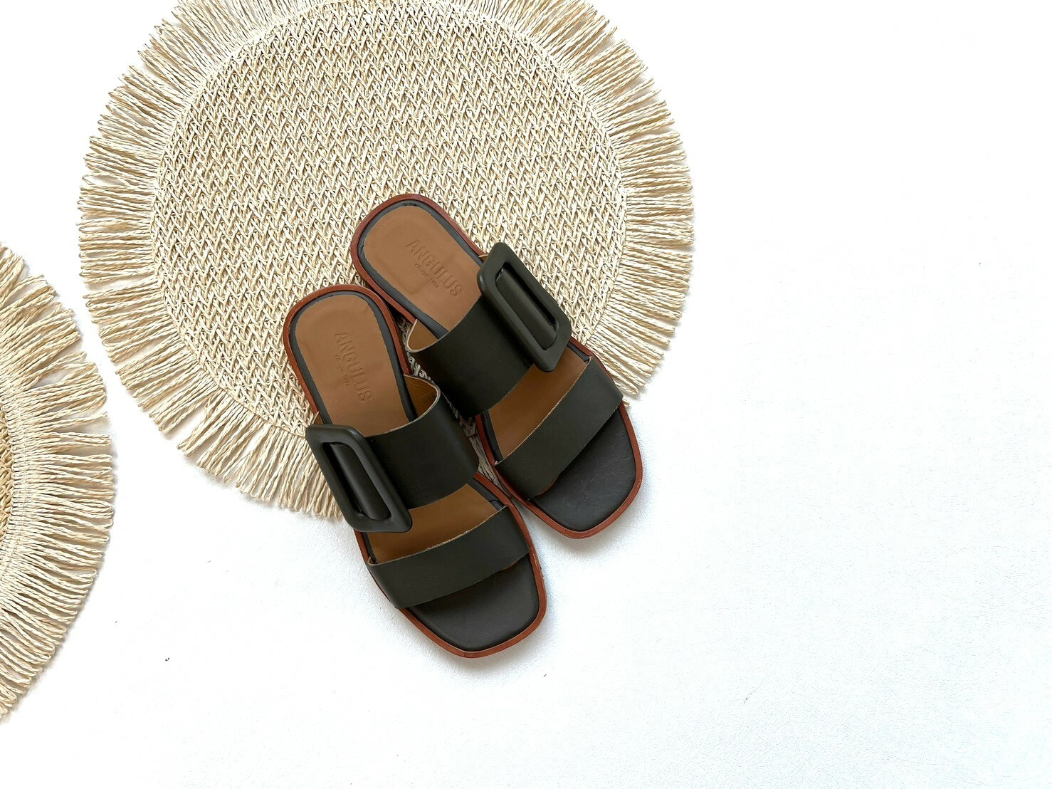 ANGULUS 大人款-真皮方釦涼鞋 Sandal with big buckle- Olive