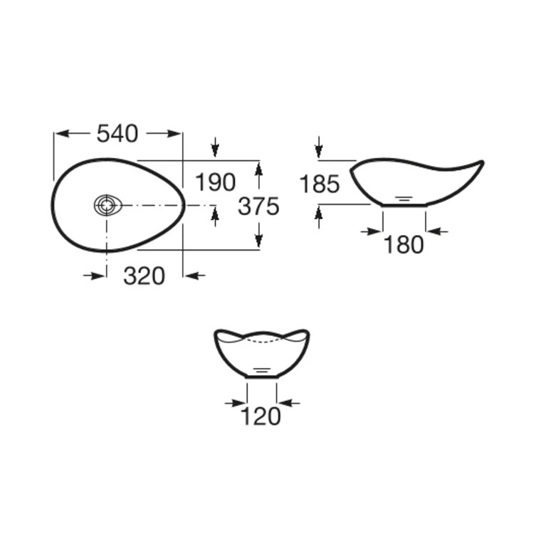 Roca "Ohtake" 327A13000 Over countertop FINECERAMIC® basin with non-closing waste set, without overflow