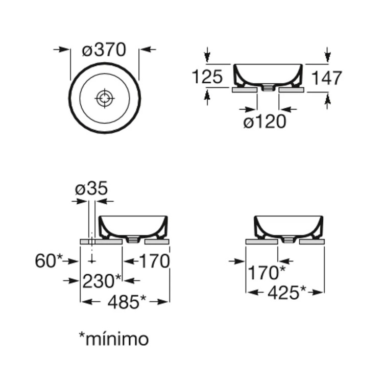 Roca "Ona" 32768J000 Over countertop FINECERAMIC® basin without overflow