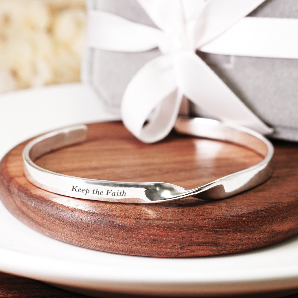 純銀刻字 迴旋扭結 925純銀手環 寬版 開口式 C型手環 男生手環