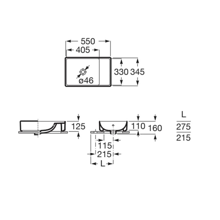 Roca "Ona" 32768C000 Over countertop FINECERAMIC® basin