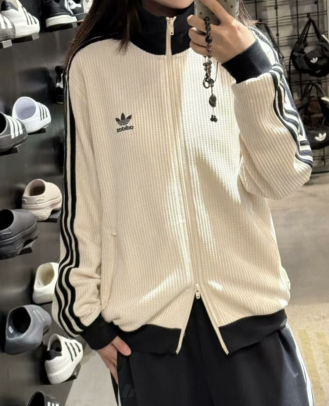 【現貨/預購 】ADIDAS WAFFLE BBTT 華夫格 米白色 立領運動外套 休閒 男女款 JW0109