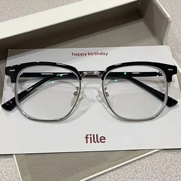 Metal Half-Frame Blue Light Blocking Glasses with Soft Leather Pouch